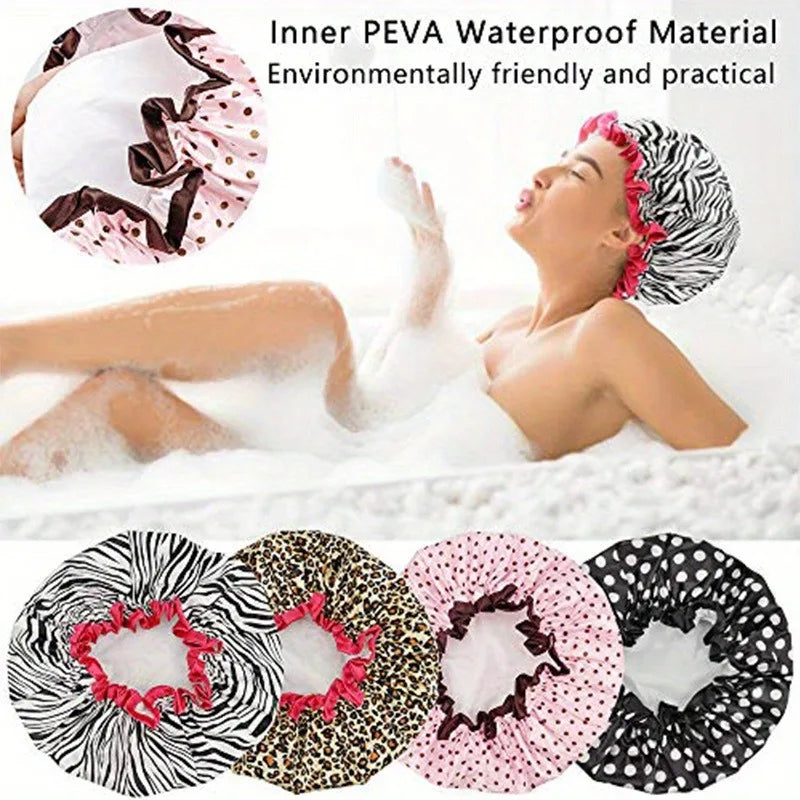 Leopard Print Double-Layer Shower Cap – Waterproof & Reusable