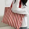 Striped Canvas Shoulder Tote Bag
