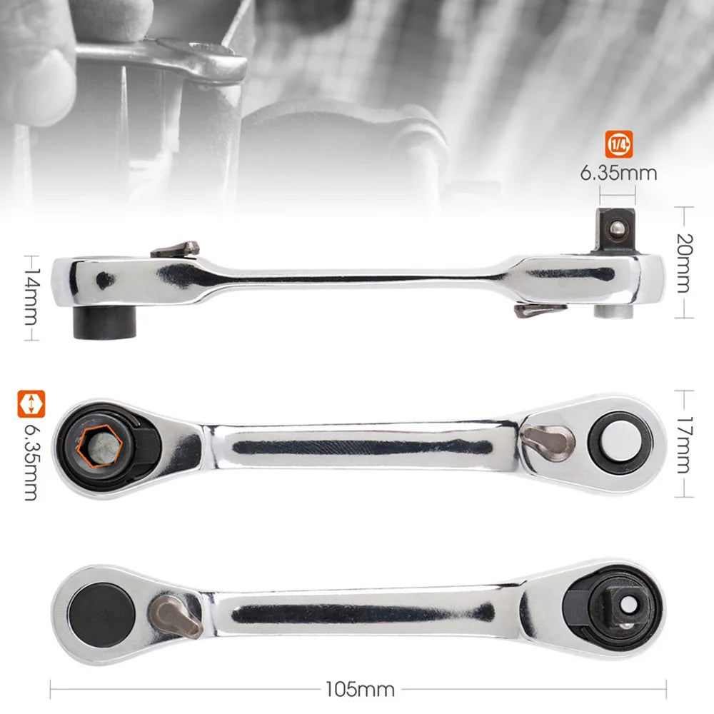 Compact 2-in-1 Ratchet Wrench with Socket and Bit Drives