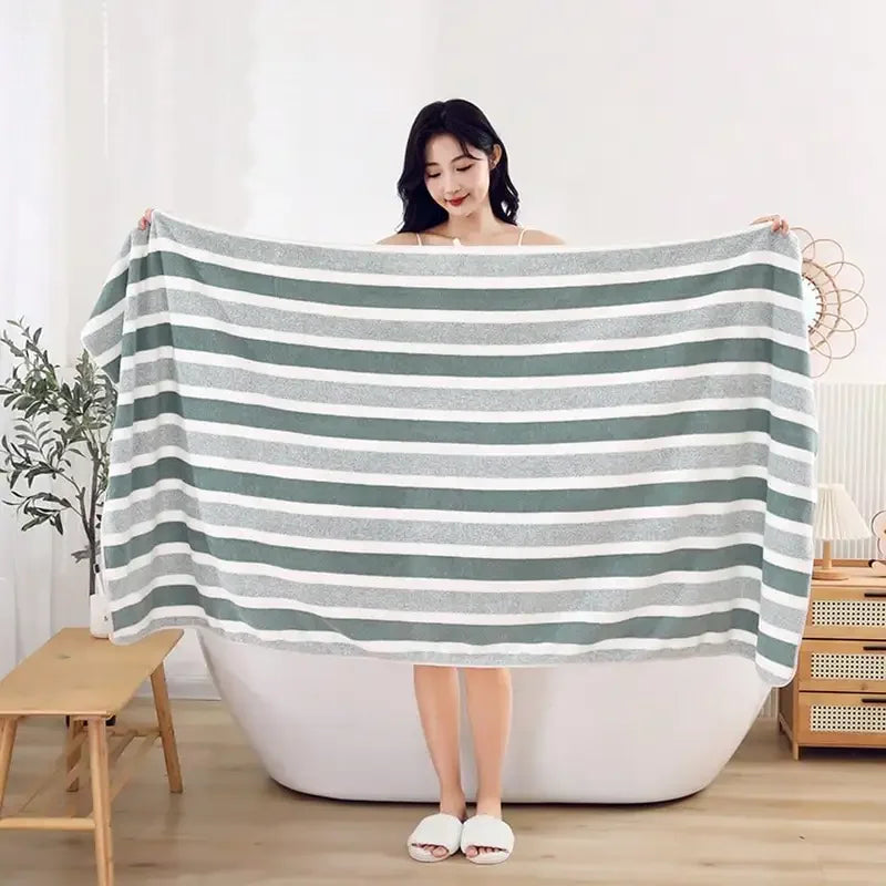 Extra Large Striped Coral Fleece Bath Towel