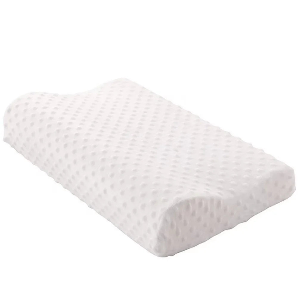 White orthopedic memory foam neck pillow shown from above