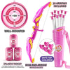 Pink plastic bow and arrow set with LED lights and a plastic target for kids