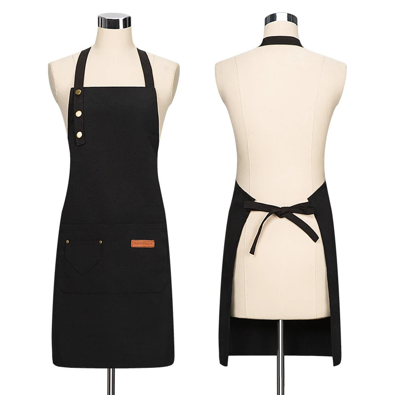 Canvas Cotton Cooking Apron with Adjustable Halter Neck and Large Pockets