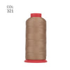 A spool of tan heavy-duty nylon bonded thread with a red cap.