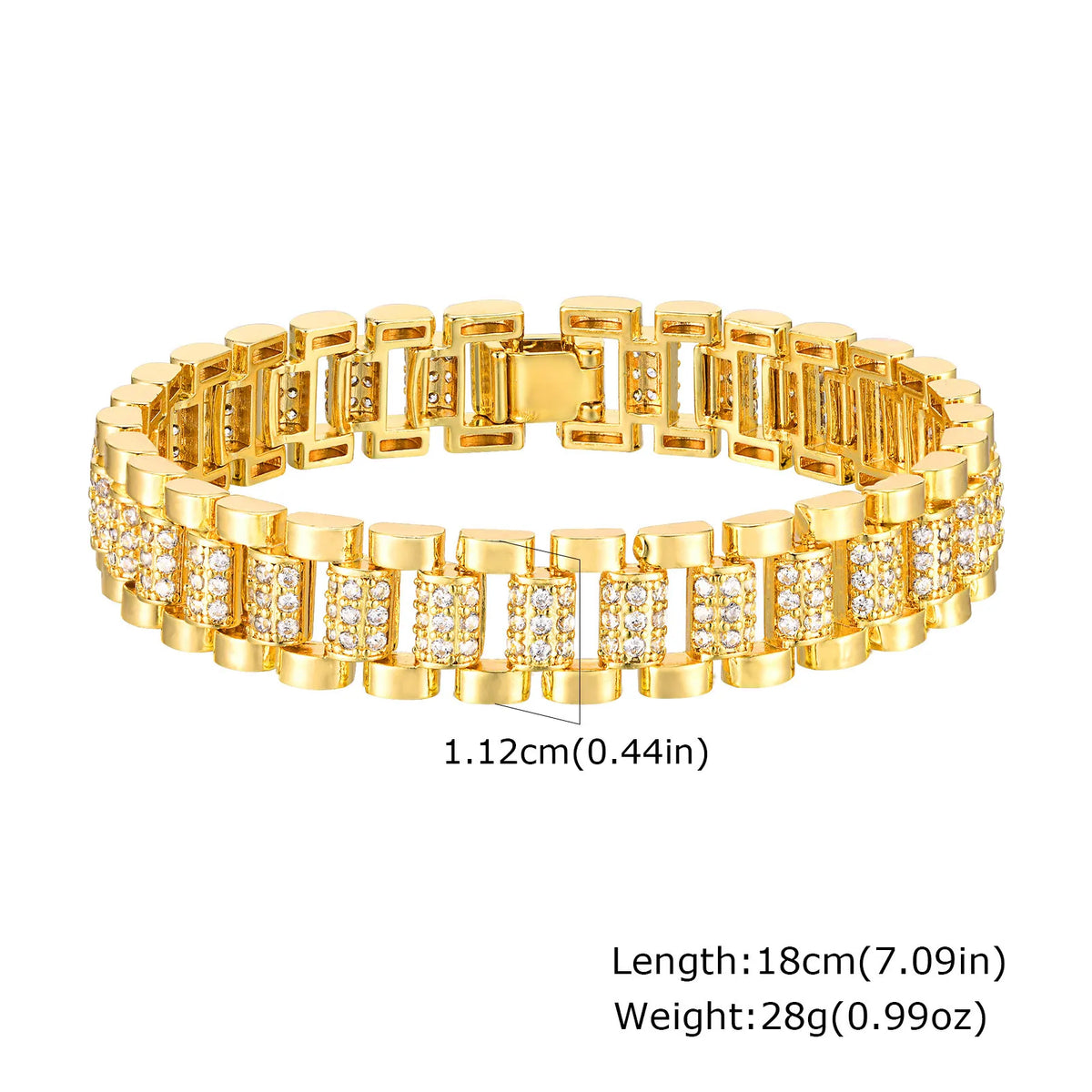 Bracelet Chaîne à Anneau de Papier Doré avec Pierres CZ