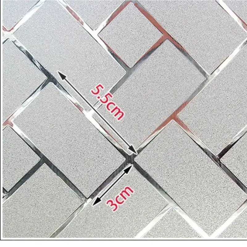 Close-up of a decorative frosted window privacy film featuring a diamond pattern and measurements.