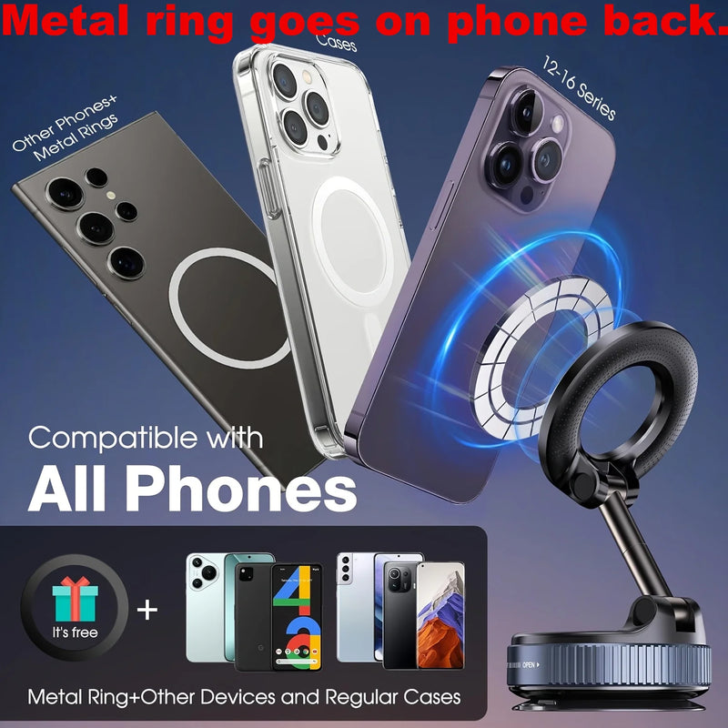 Compact Magnetic Car Phone Mount with 360° Rotation