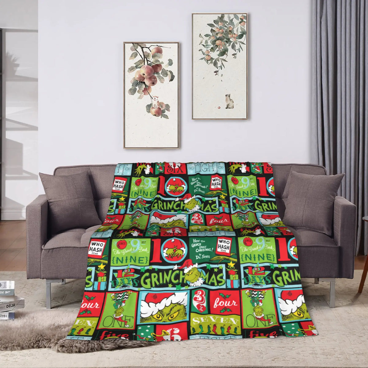 Grinch-Themed Coral Fleece Throw Blanket