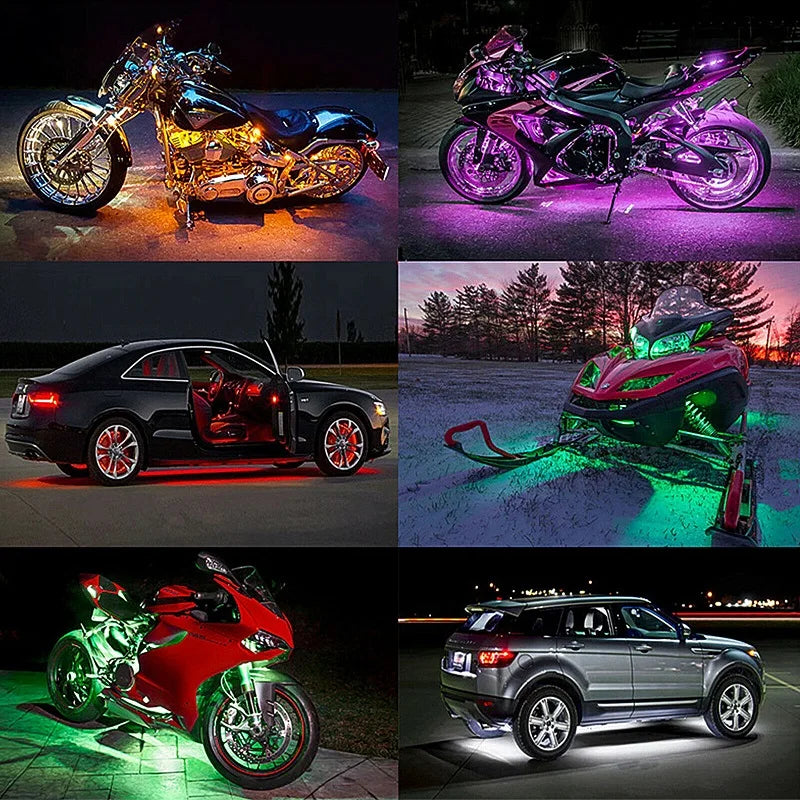 RGB Motorcycle Under-Glow LED Light Kit with Remote