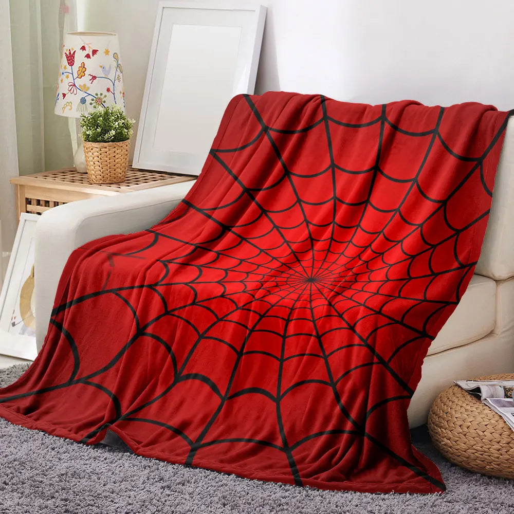 Red Spider Web Print Cozy Flannelette Throw Blanket