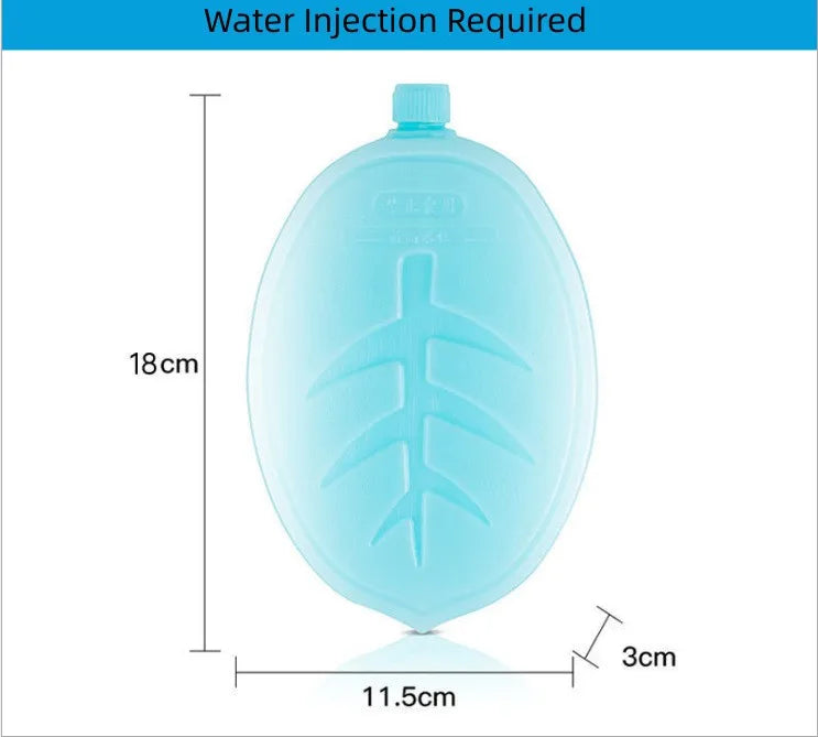 A translucent blue reusable leak-proof ice pack with a spout, shown against a white background.