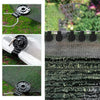 A collection of black shade cloth clips used for securing netting and outdoor fabric.
