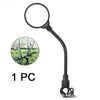 A black 360° adjustable bicycle rearview mirror with a circular lens and mounting bracket.