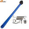 Blue KTM side stand kit with ABS foot and various mounting hardware components