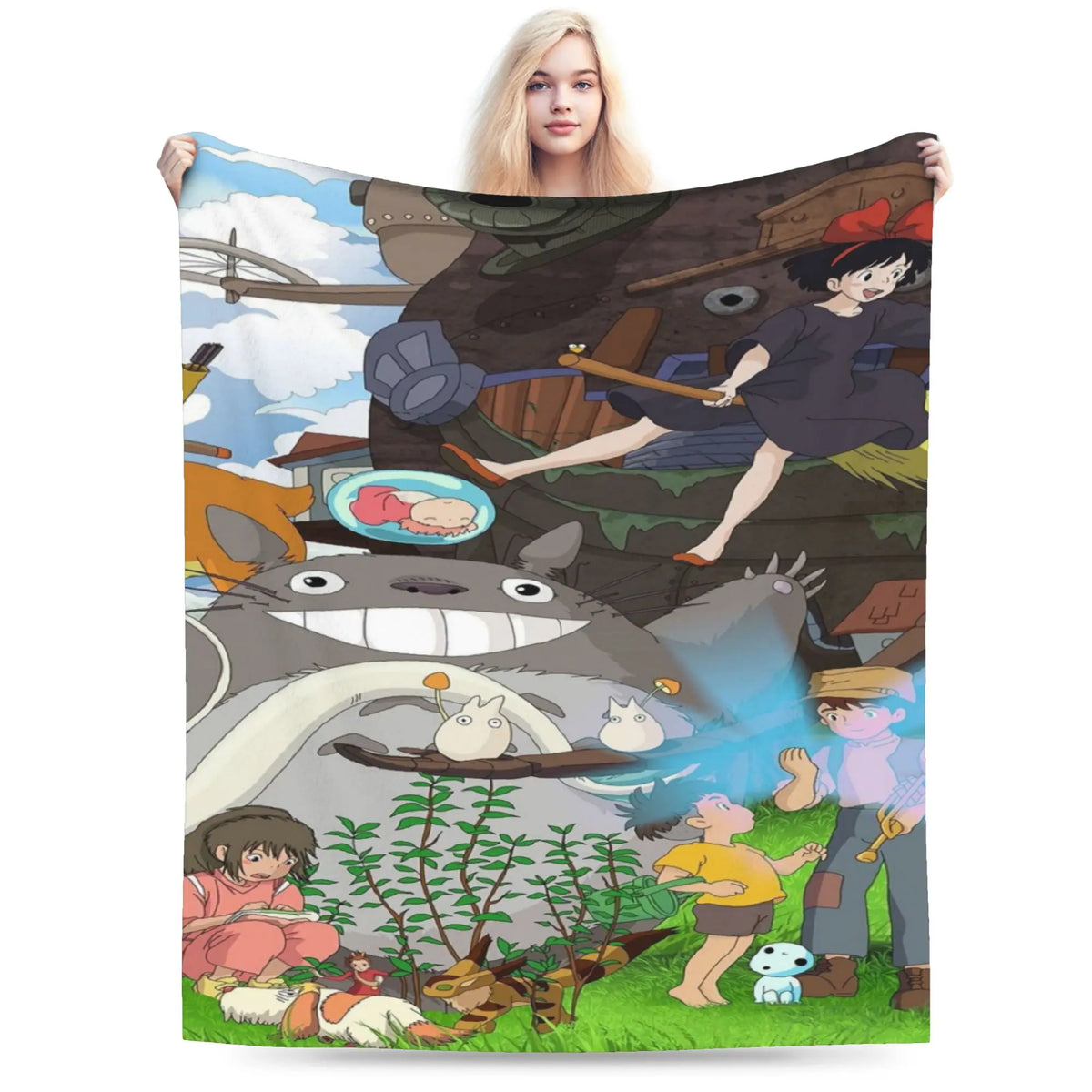Cozy Grey Totoro-Inspired Fleece Throw Blanket