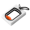 White cable tie organizer with a black holder and a silver carabiner clip.