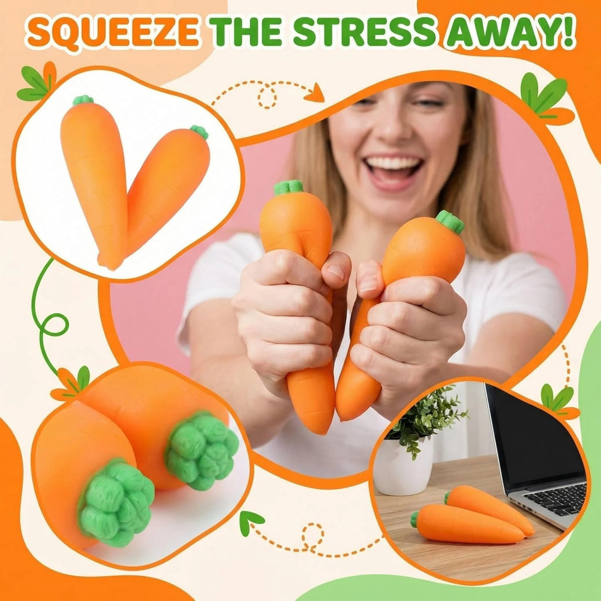 Carrot Stretch Squeeze Toy – Soft Stress Relief Fidget for Kids & Adults