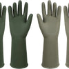 Four pairs of reusable non-slip dishwashing rubber gloves in dark green and gray.