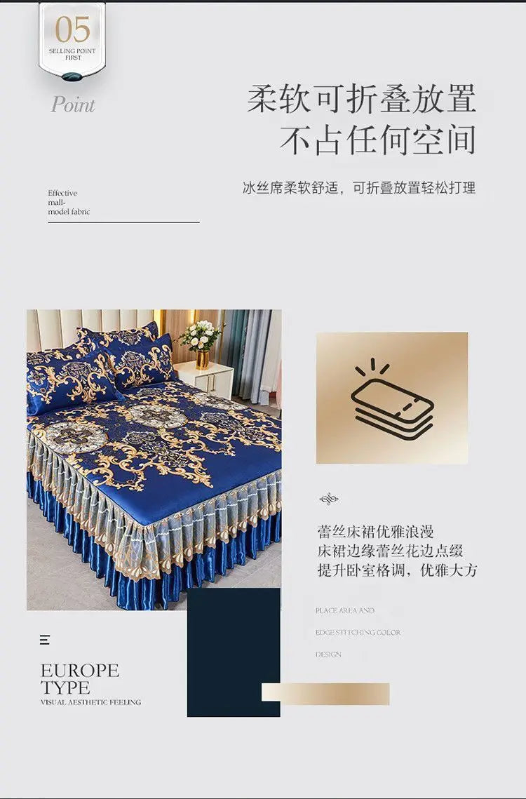4-Piece Royal Blue Bedding Set with Bed Skirt and Pillow Covers