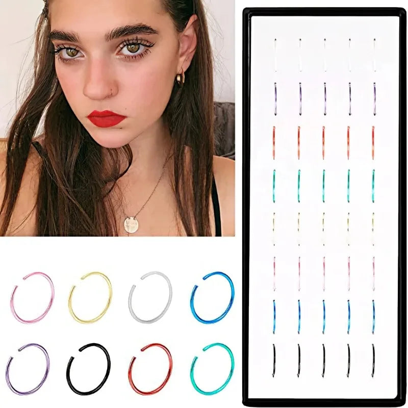 Ensemble de Piercings de Nez en Acier Inoxydable Géométrique