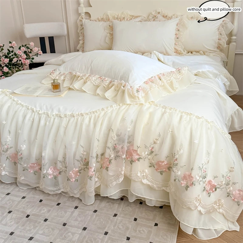 Lace-Embroidered Duvet Cover Set with Pillowcases