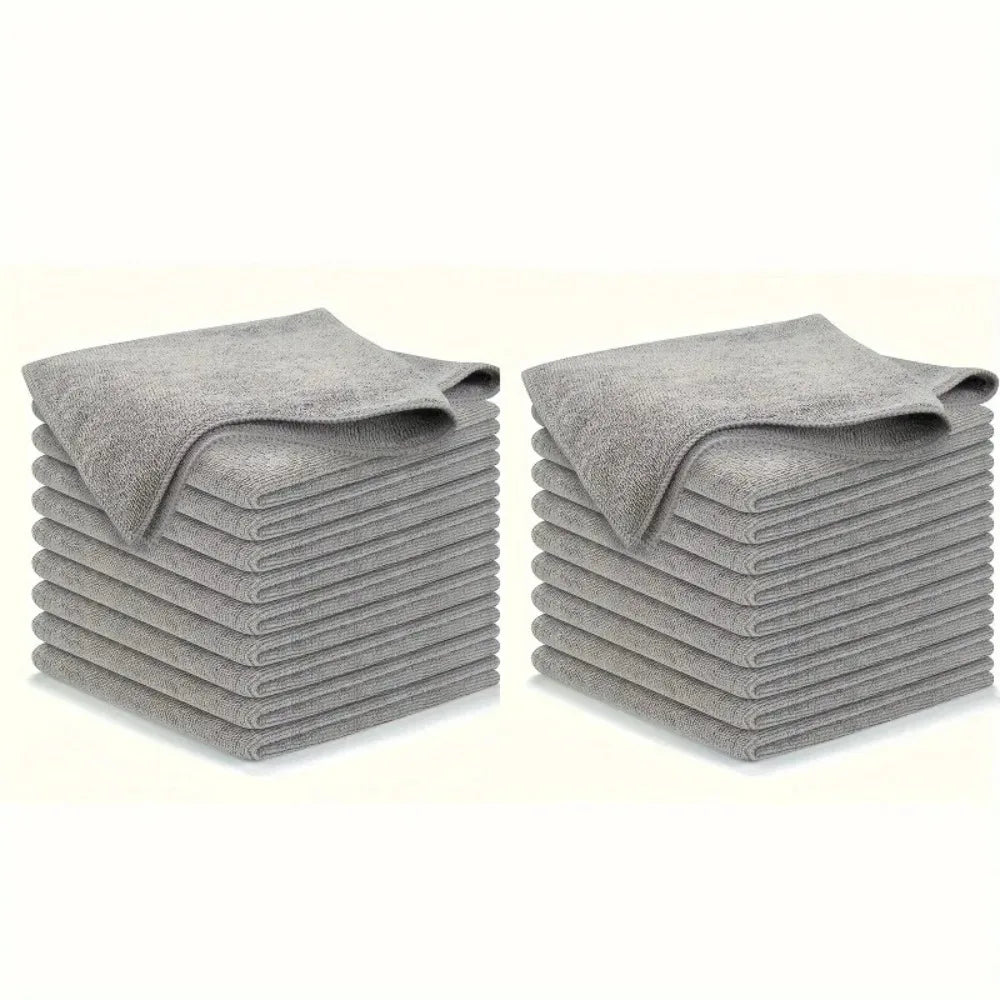 A stack of gray, highly absorbent kitchen cleaning towels.