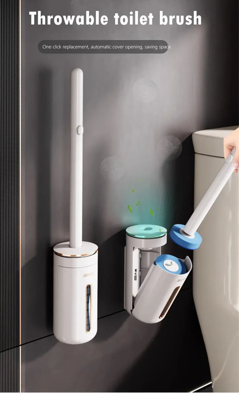Disposable Toilet Brush Set with Wall-Mounted Holder