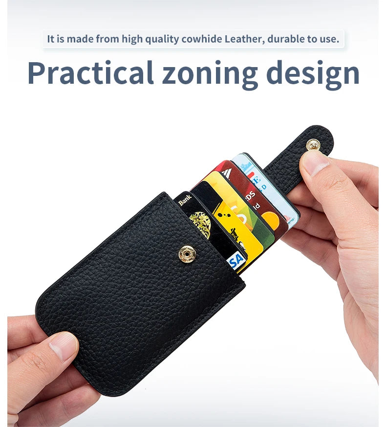 Slim Leather Card Holder with Quick-Access Pull Tab