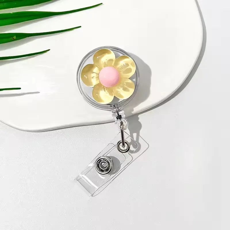 Floral Retractable Badge Reel with Clear ID Holder