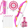 A pink kids archery set featuring a bow, arrow, and suction cup targets with numbered rings.