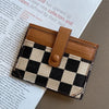 Checkered Canvas Card Wallet with Buckle Closure