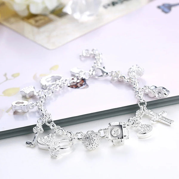 925 Sterling Silber Herzschlüssel Anhänger Armband