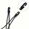 Black heavy-duty elastic tie-down strap with metal hooks shown against a white background.