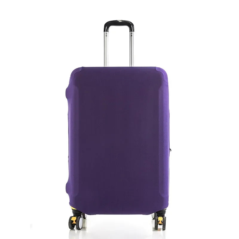 Purple stretchy suitcase cover protector for 18-32 inch luggage with a black handle.