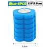 Blue disposable toilet brush replacement heads in a stack with a white handle