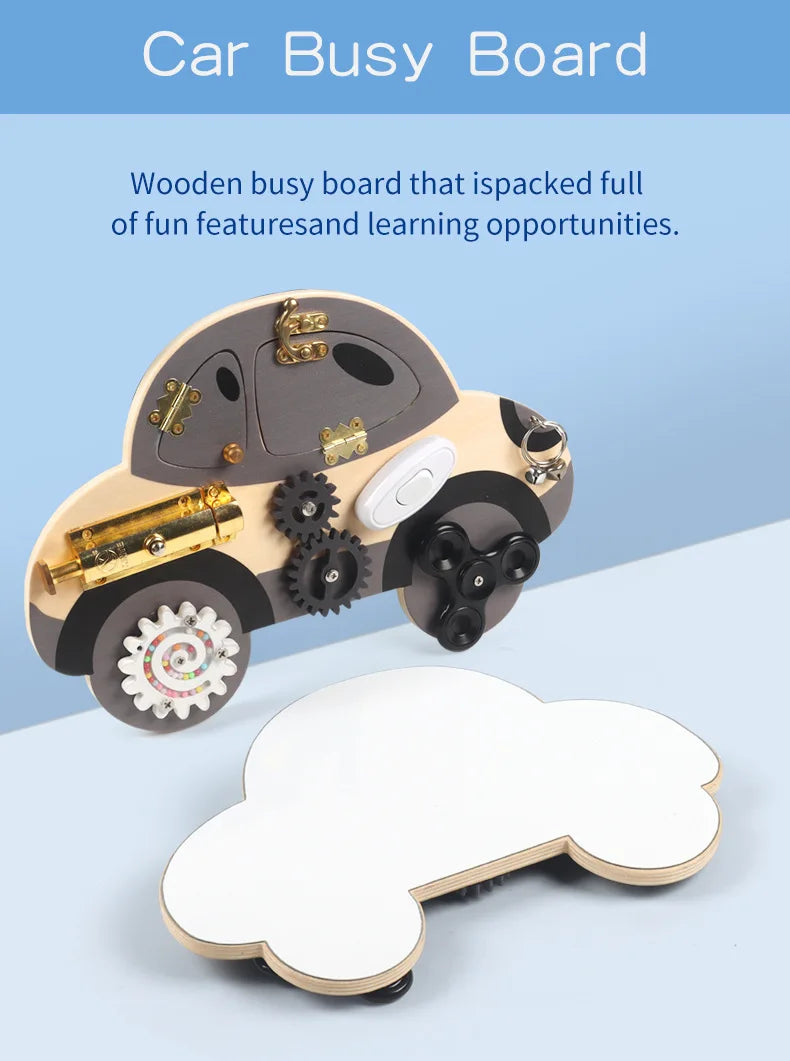Wooden Steering Wheel Busy Board for Toddlers - Montessori Sensory Toy