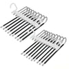 A set of nine stainless steel pants hangers with non-slip grips.