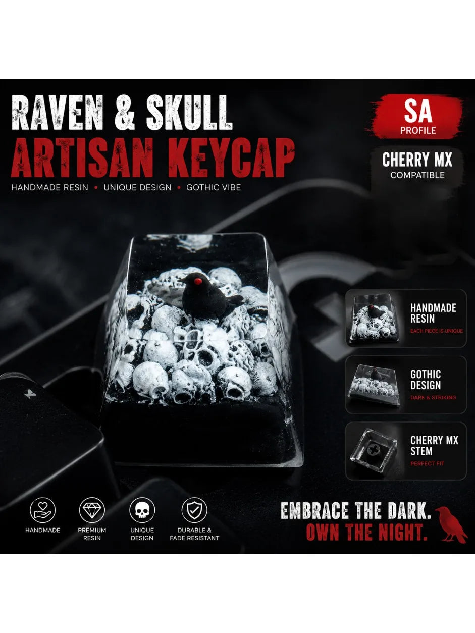 Gothic Raven & Skull Artisan Resin Keycap for Mechanical Keyboards