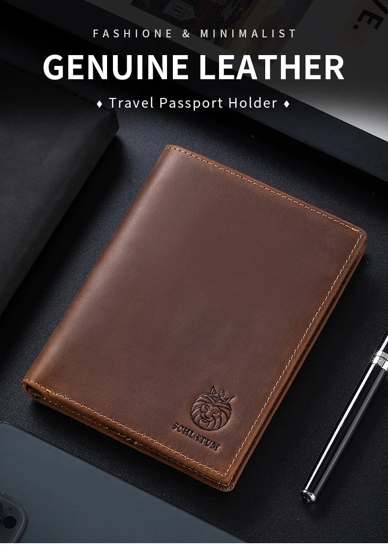 Vintage Genuine Leather Passport Holder with RFID Blocking