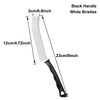 A black handle crevice cleaning brush with white bristles and a 12cm length.