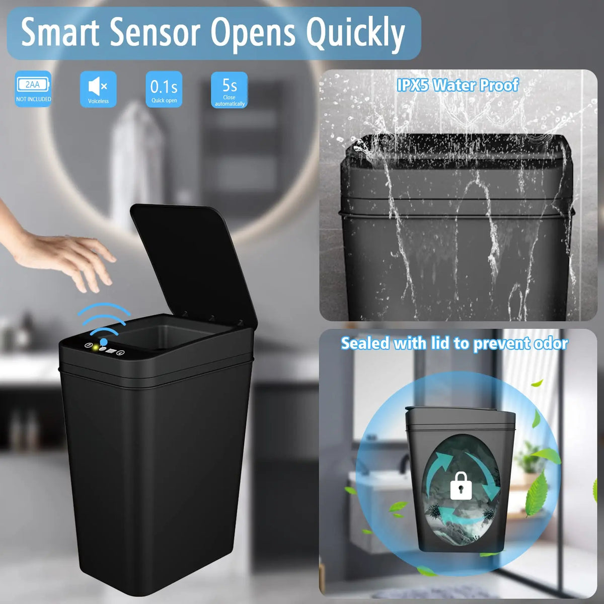 Touchless Motion Sensor Trash Can with Auto-Open Lid