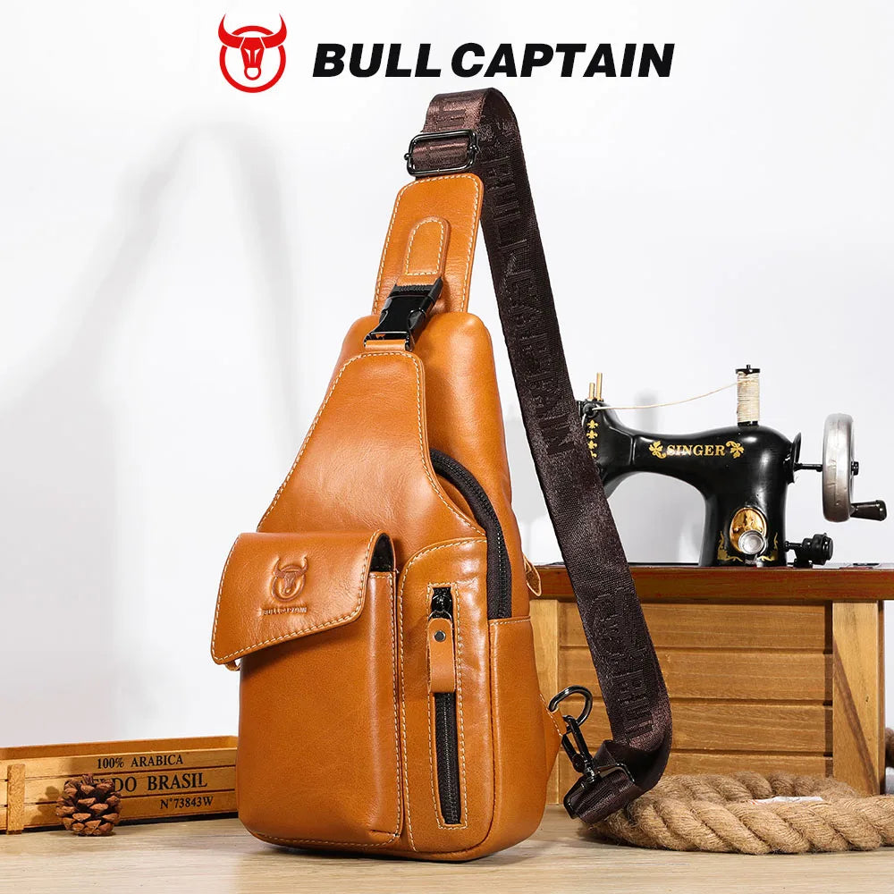 Men's Genuine Leather Sling Backpack with USB Charging Port