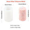 A silicone mold shaped like a rose pillar candle, showing the mold and the finished pink rose candle.