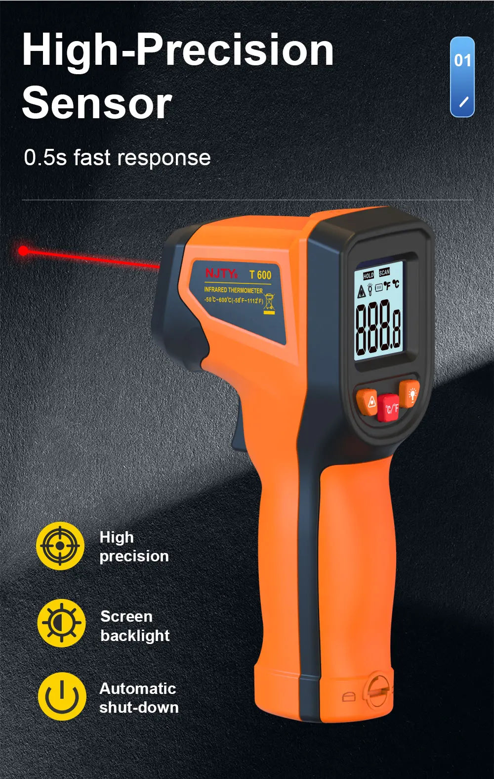 Professional Digital Infrared Thermometer Gun with Laser Targeting