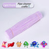 A purple pipe cleaner craft set includes various animal shapes like a pink rabbit, red bird, and green frog.