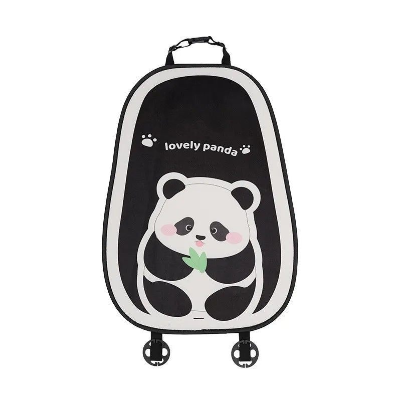 Black and white panda themed car seat cover set with headrest pillows