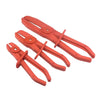 A set of three red hose clamp pliers for car repair.