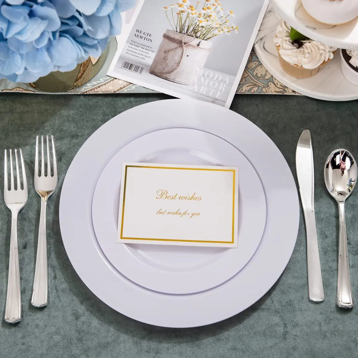 Elegant White Plastic Plates with Gold Rim