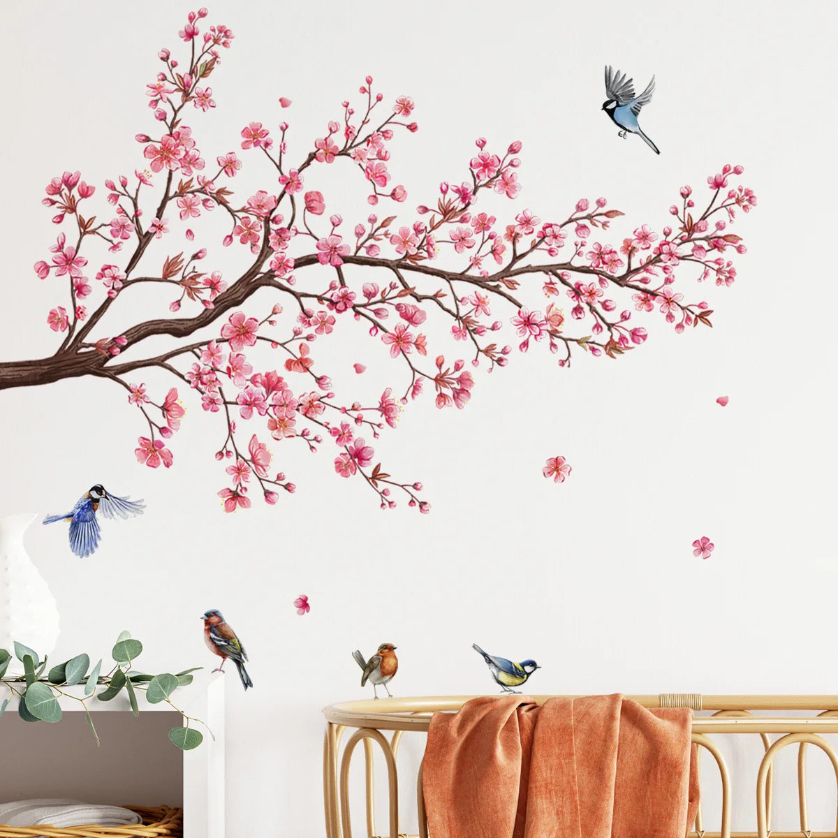 Peach Tree Branches Bird Cage Wall Decal