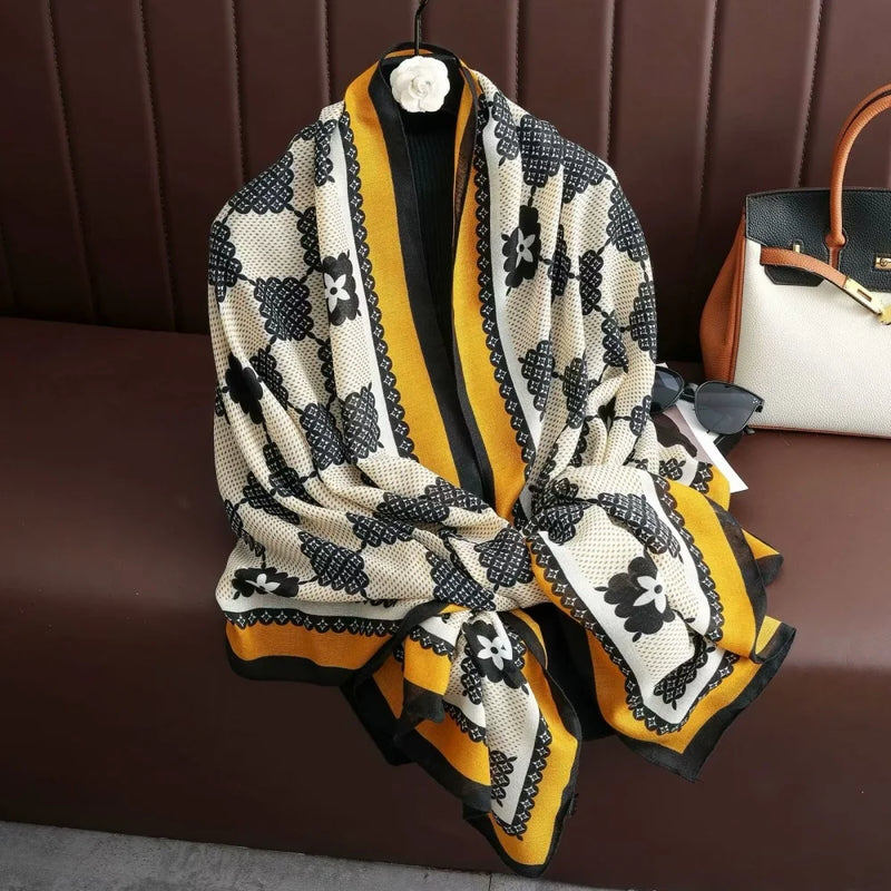 Large Color-Block Cotton-Linen Feel Scarf & Shawl